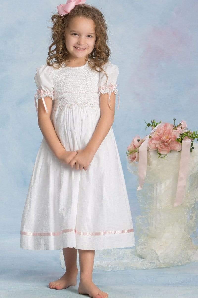 Strasburg White Short Sleeve Smocked Cotton Special Occasion Flower 2024 Girl Dress 5