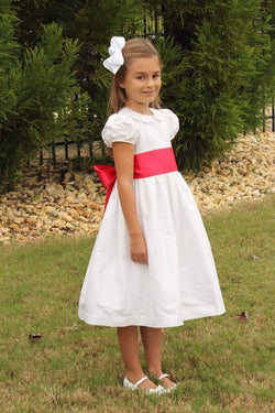 White Silk Flower Girl Dress with Sash Classic Wedding Dress Flower ...