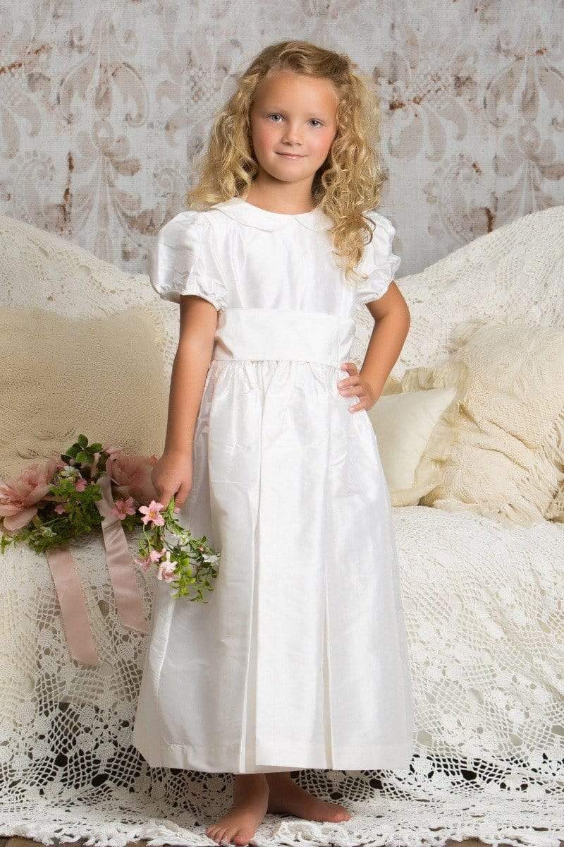 White Silk Flower Girl Dress with Sash Classic Wedding Dress Flower Girl –  Strasburg Children