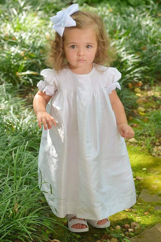 Lace Flower Girl Dresses Silk White Ivory Smocked Formal Dress Wedding ...