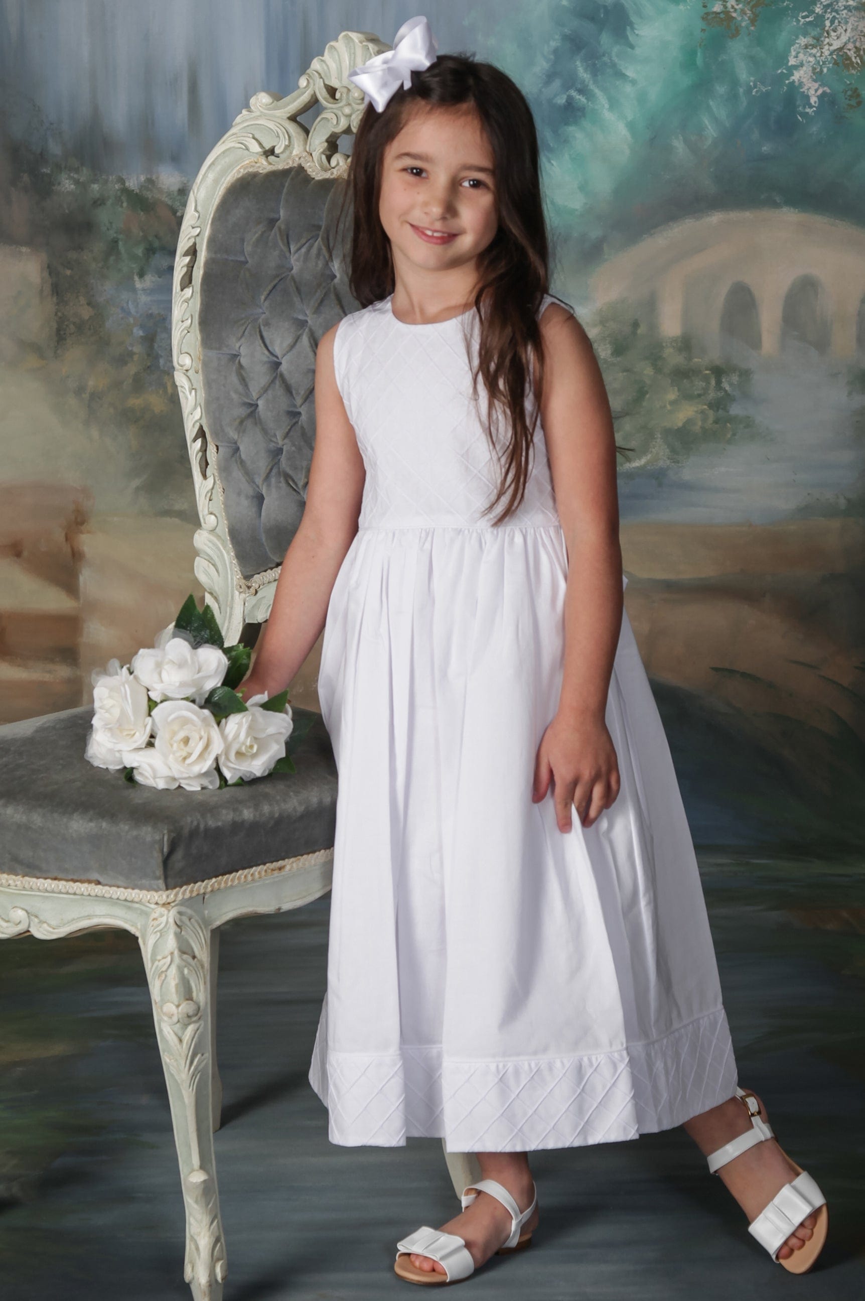 Sleeveless Flower Girl Dress by Strasburg Children white communion dress