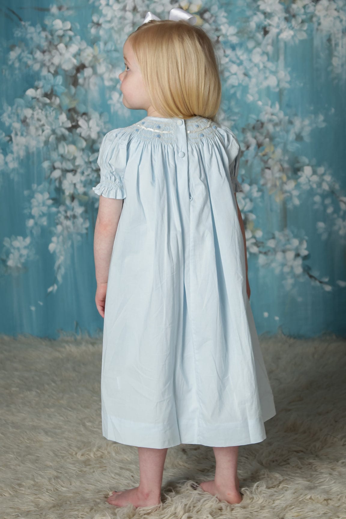 Smocked Bishop Dress Toddler to baby Dresses Blue Heirloom Pink ecru –  Strasburg Children